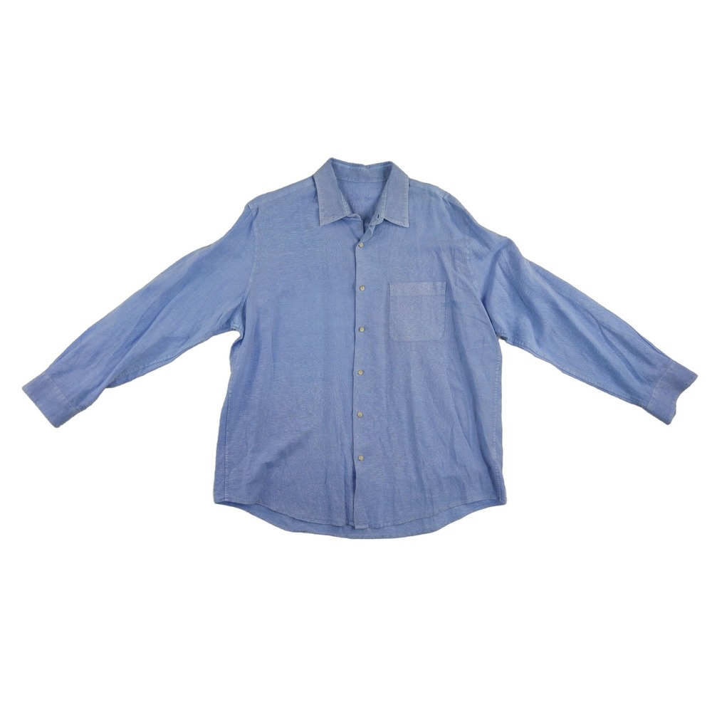 Tasso Elba Island Button Down Shirt Men's Size XL Blue Linen Cotton‎ Top